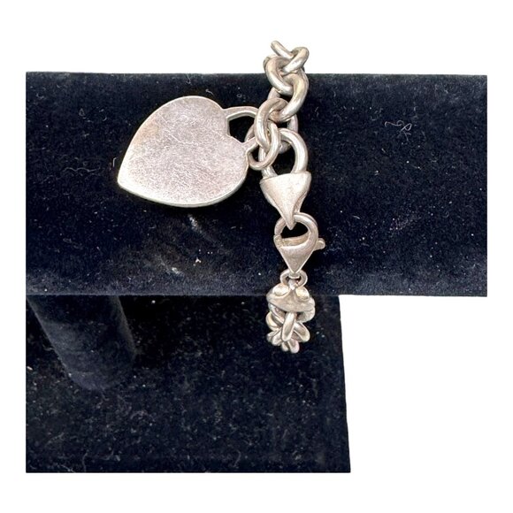 Authentic Italian Silver Heart Chain Bracelet Vintage Signature Clasp & Pendant - Picture 2 of 8